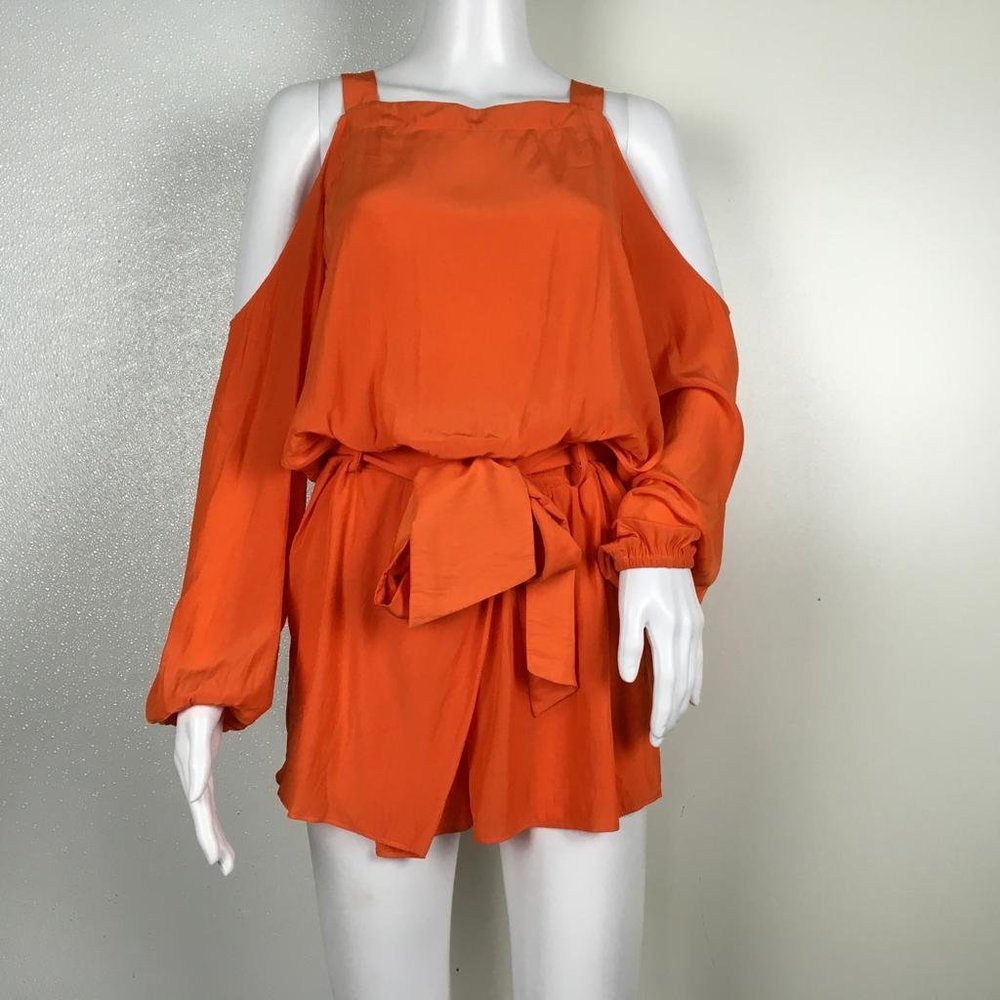 NWT Ramy Brook Women's Cold Shoulder Liliana Romper Orange Sz S